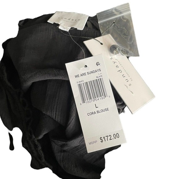 Anthropologie We are Sundays Cora Sheer Gauze/Cotton Blouse Black L MSRP $172.00 - Picture 6 of 6